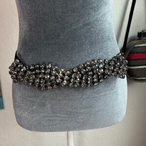 BCBG Maxazria- Med- Y2K Waist Hip stretch belt- Gunmetal Braide Gem Accents